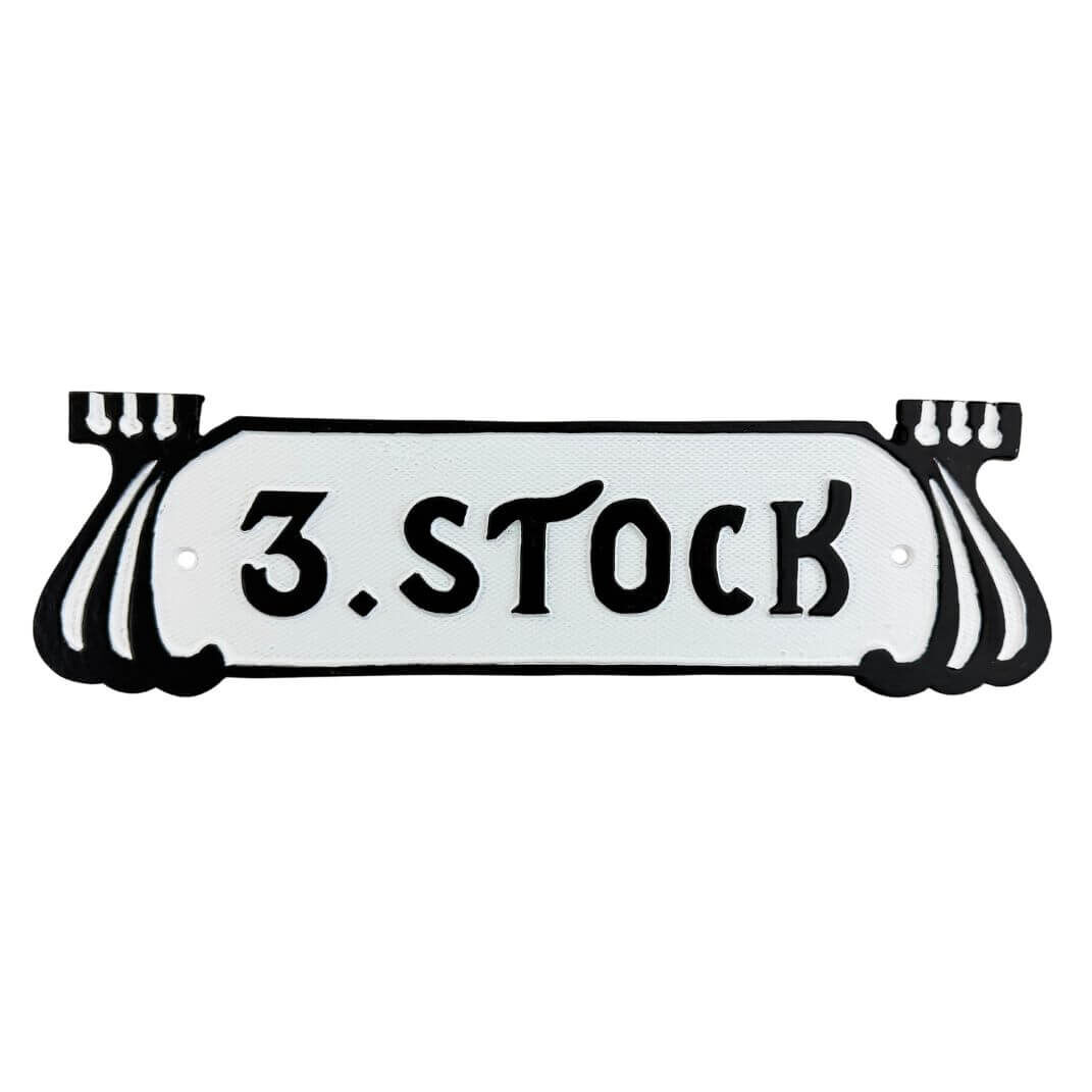 Jugendstil Stockwerksschild "3. Stock" aus Aluminiumguss