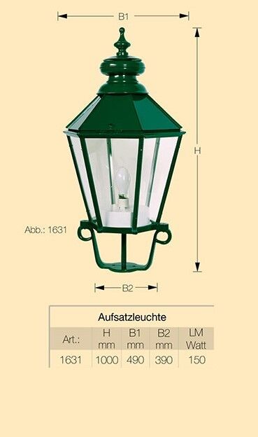 Aufsatzleuchte Schinkel in RAL 6005 Moosgrün