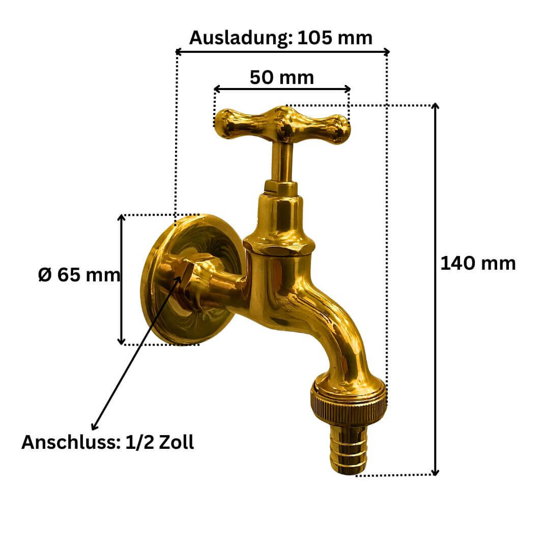 Abmessungen des Messing Wasserhahn Lech Art. 10400s 1/2 Zoll 