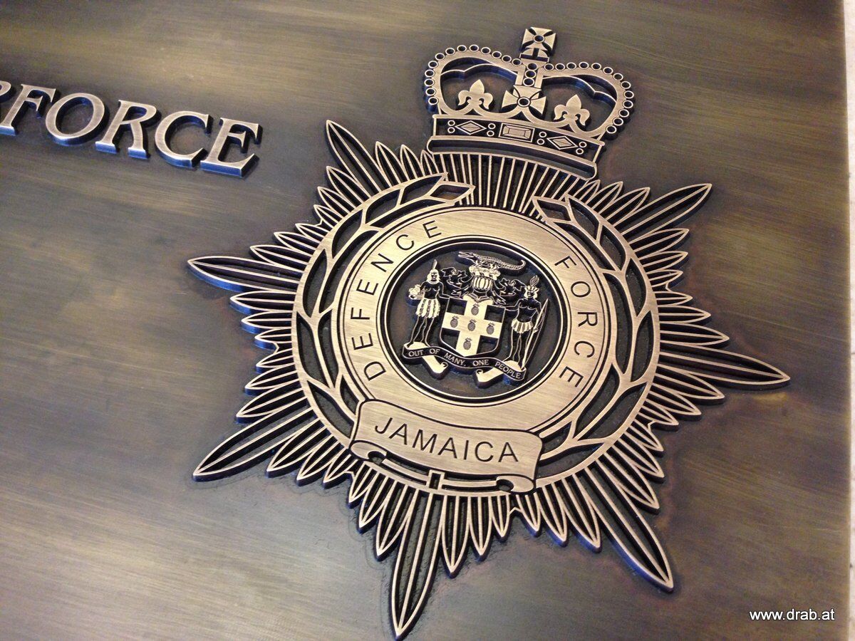 wappen_defence_force_jamaica4QzYcIQ9F4p1x Gedenktafel aus Messing & Bronzeguss - eigener Text/Muster
