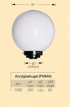 1062_acrylglaskugel Acrylglaskugel mit Aufnahme aus Aluminium in RAL 9005 Schwarz