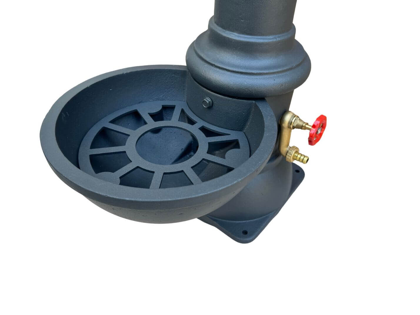 Auffangbecken aus Gusseisen und seitlicher Schlauchanschluss Auffangbecken aus Gusseisen und seitlicher Schlauchanschluss