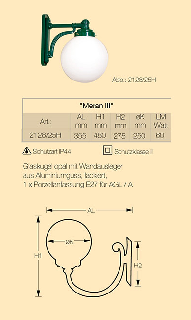 Kugelwandleuchte Meran 3 in RAL 6005 Moosgrün