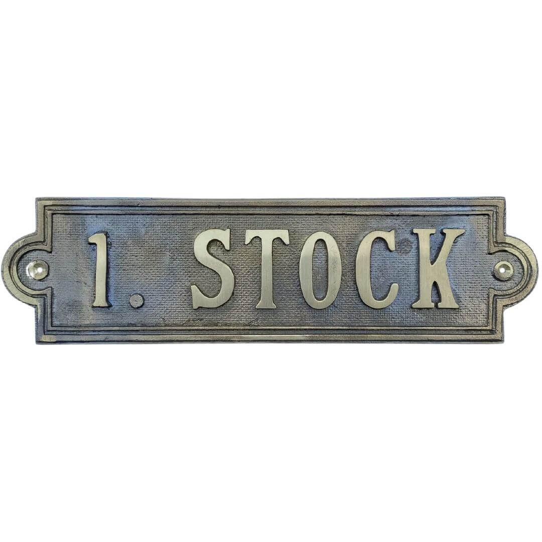 Stockwerksschild 1. Stock - Art. 20307mn aus Messingguss natur Stockwerksschild 1. Stock - Art. 20307mn aus Messingguss natur