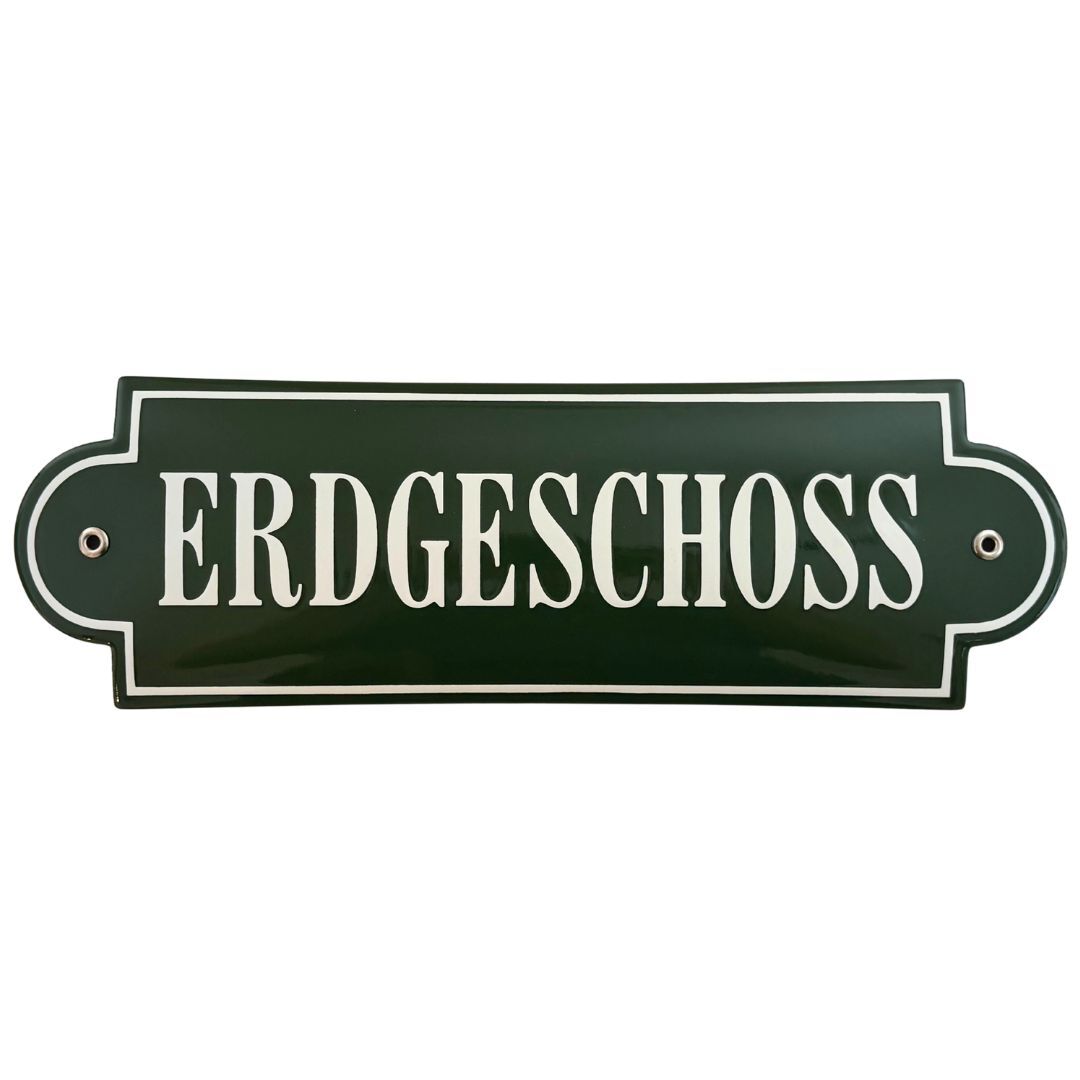 emailliertes Stockwerksschild - Grün / Weiß - 360 x 115 mm