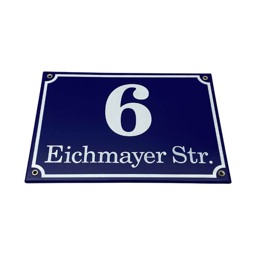 wiener-hausnummernschild-emaille-blau-weis-1 blau/weißes Hausnummernschild "Wiener Norm" aus Emaille