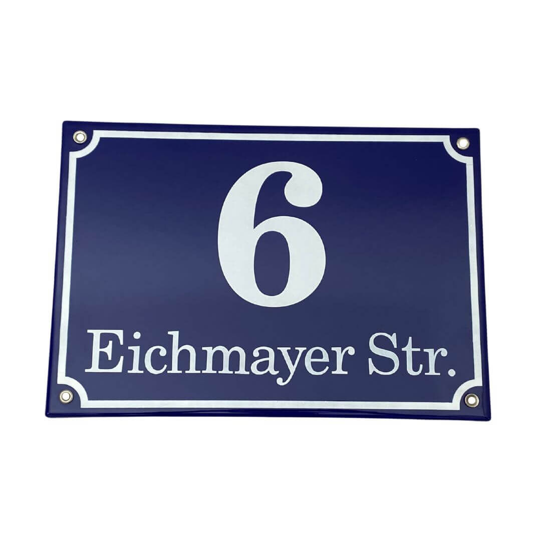 blau-weiß emailliertes Hausnummernschild "Wiener Norm" blau-weißes "Wiener Norm" Hausnummernschild aus emailliertem Stahlblech
