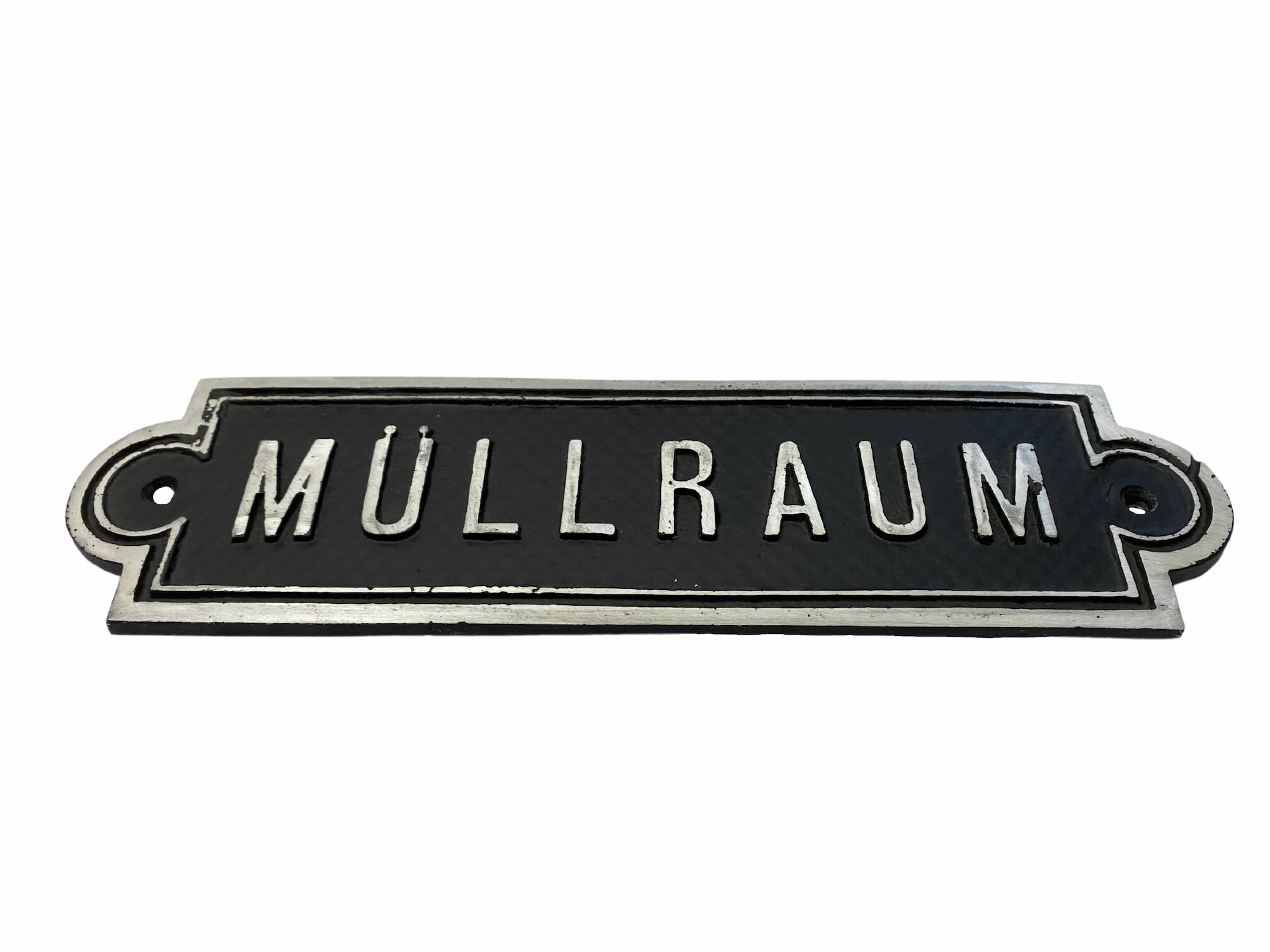 Klassisches Aluminiumguss-Schild Müllraum 