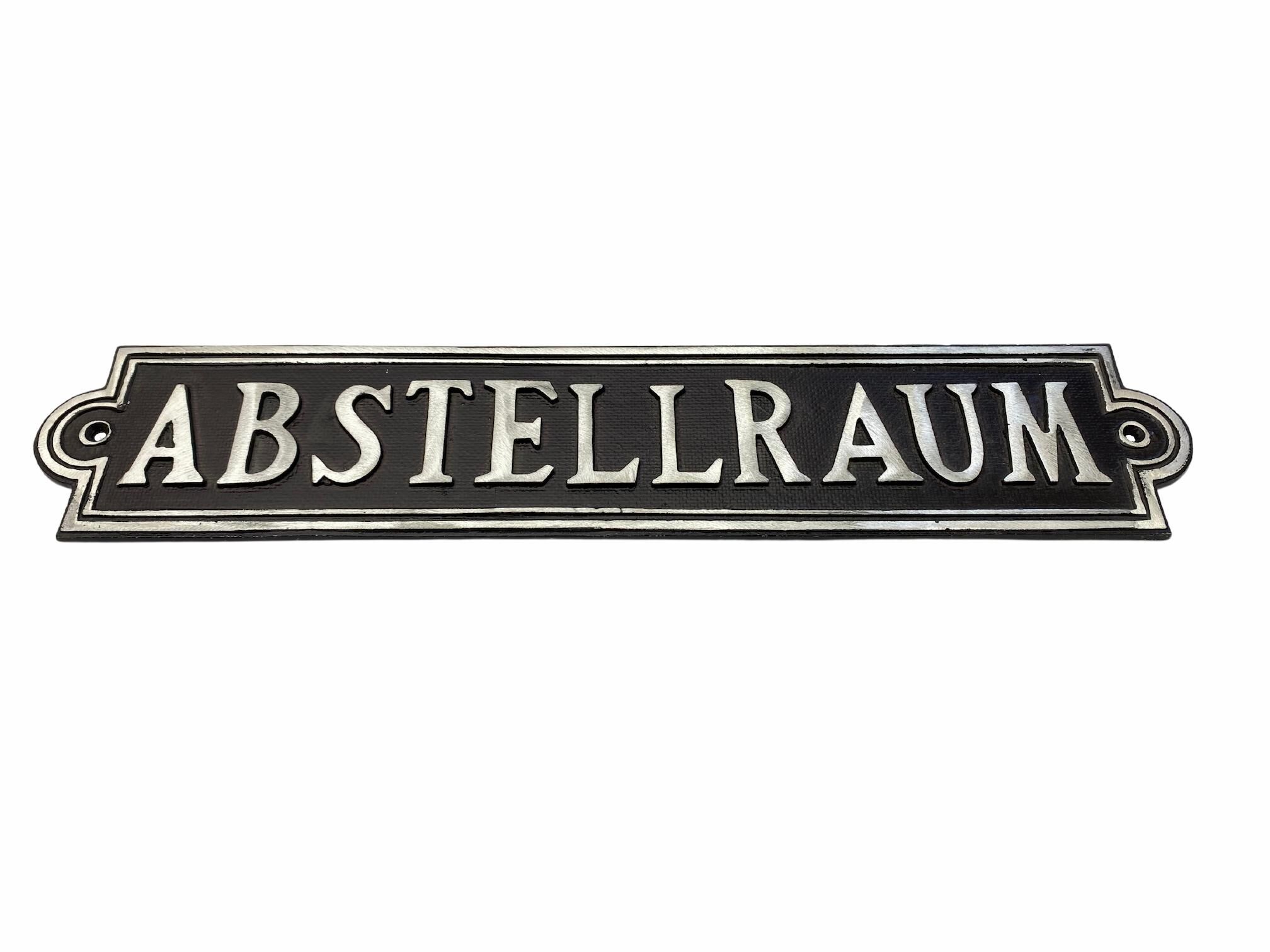 Hinweisschild "Abstellraum" in Schwarz/Silber aus Aluminiumguss