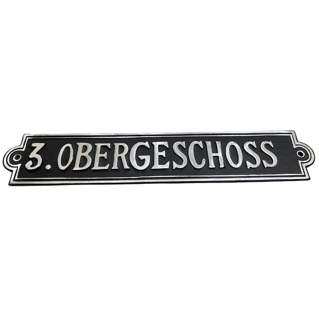 klassisches Stockwerksschild 3. Obergeschoss - aus Aluminiumguss klassisches Stockwerksschild 3. Obergeschoss - aus Aluminiumguss
