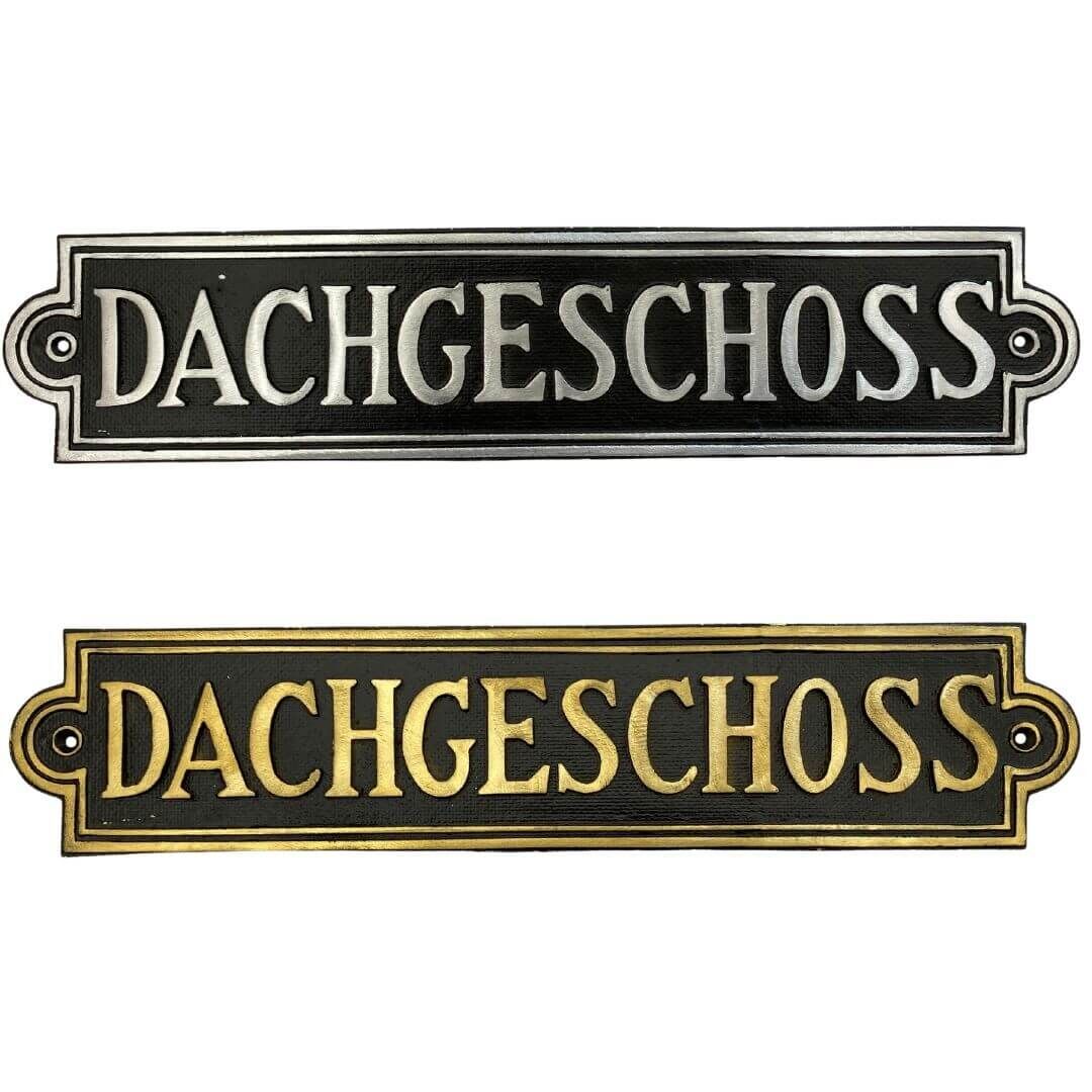 Stockwerksschild Dachgeschoss - oben aus Aluminiumguss und unten aus Messingguss - Stil: Altbau, Jahrhundertwende, Gruenderzeit Stockwerksschild Dachgeschoss - oben aus Aluminiumguss und unten aus Messingguss - Stil: Altbau, Jahrhundertwende, Gruenderzeit