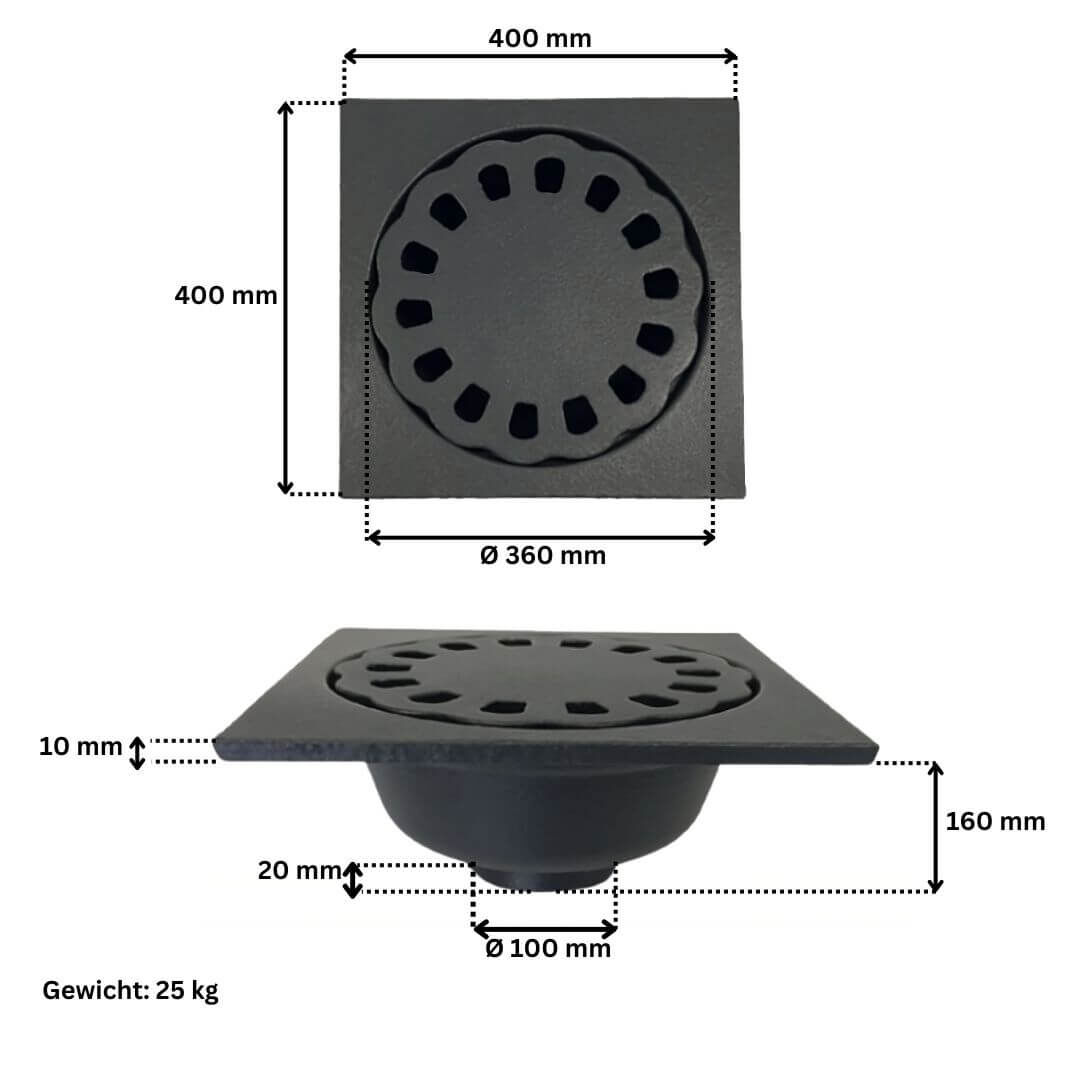 Hofablauf 400 x 400 mm aus Gusseisen Hofablauf 400 x 400 mm aus Gusseisen