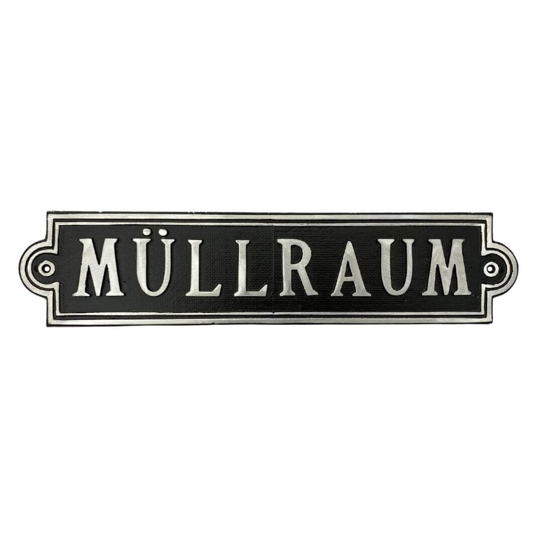 stilvolles Hinweisschild Müllraum aus Aluminiumguss - Stil: Jahrhundertwende bzw. Gründerzeit stilvolles Hinweisschild Müllraum aus Aluminiumguss - Stil: Jahrhundertwende bzw. Gründerzeit