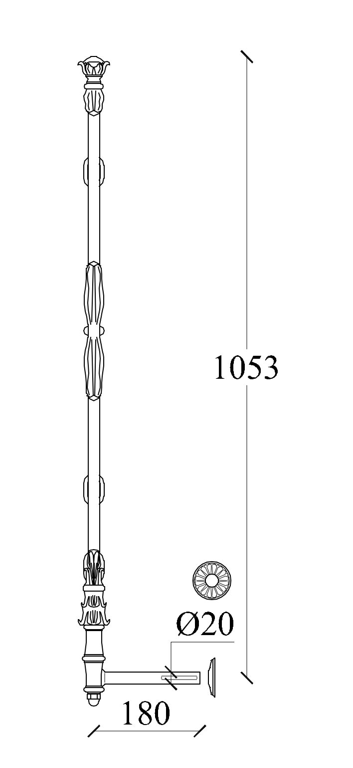 m503l_gelaender_gusseisen Zeichnung Geländerteil seitlich M503l aus Gusseisen