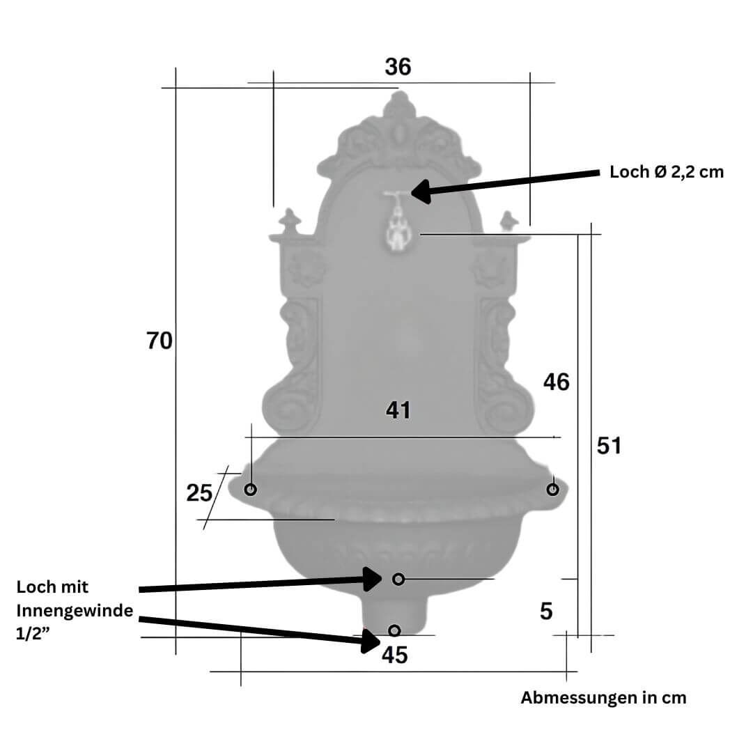 Abmessungen der Bassena Art. 10110gusseisen "Wien" aus Gusseisen