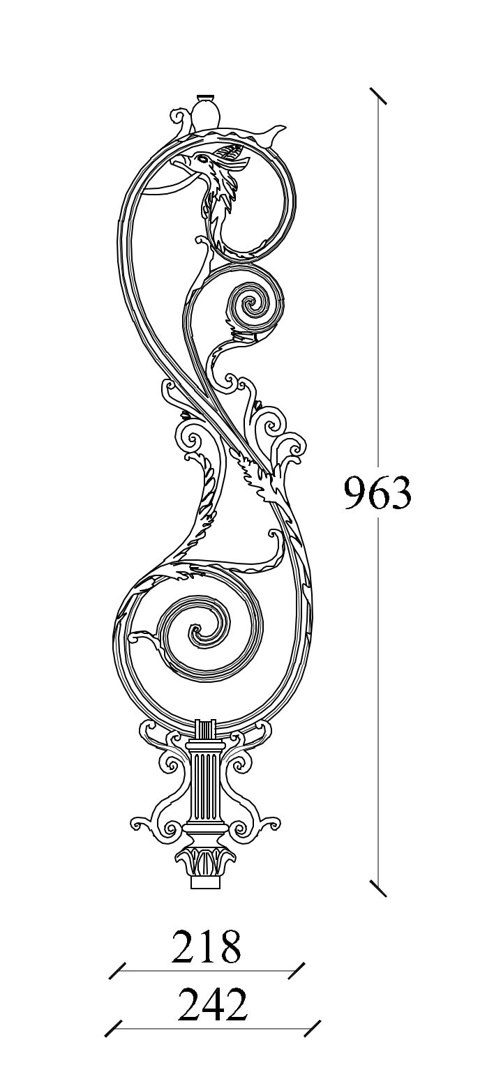 m544v_gelaender_gusseisen Zeichnung Geländerteil M544V vertikal aus Gusseisen