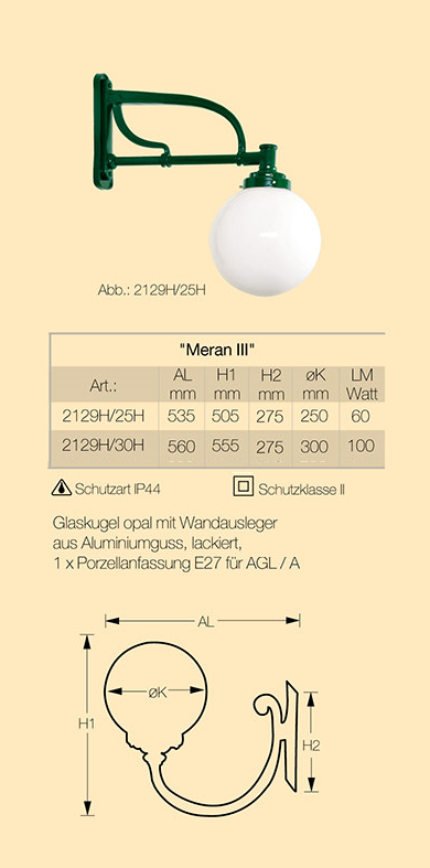 Kugelwandleuchte Meran 3 in RAL 6005 Moosgrün