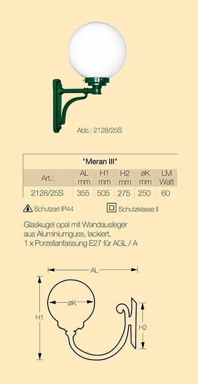 Kugelwandleuchte Meran 3 in RAL 6005 Moosgrün